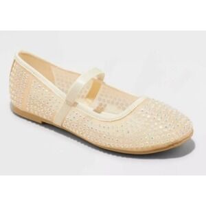 Art Class Ballet Flats Girls Size 4 Cream Rhinestone Mary Jane NWT